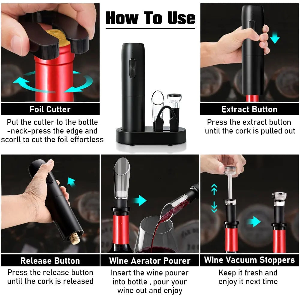 Wine Electric Bottle Opener Electric Corkscrew Foil Cutter Gift Set Wine Electric Bottle Opener Electric Corkscrew Foil Cutter Gift Set